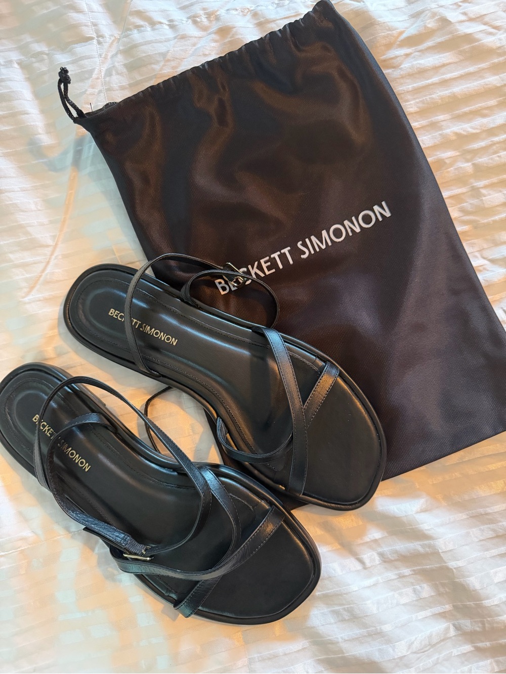 Beckett Simonon Black Leather Strappy Flat Sandals